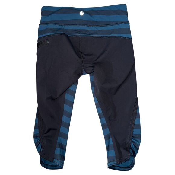 GUC Lululemon Run: TOP SPEED CROP PANT MICRO MACRO STRIPE ALBERTA LAKE BLACK 6 - Picture 5 of 5